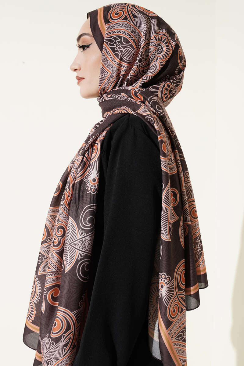 Geometrik Paisley Desen Şal Acı Kahve
