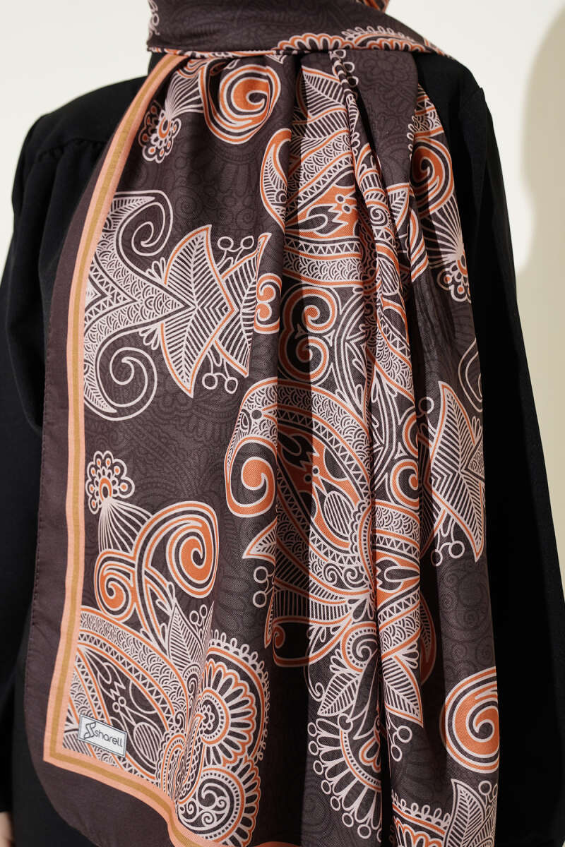 Geometrik Paisley Desen Şal Acı Kahve