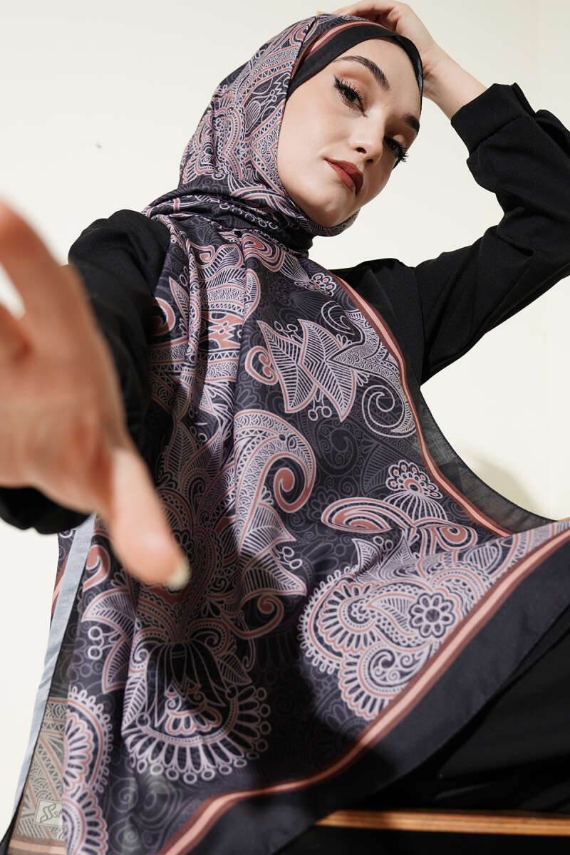 Geometrik Paisley Desen Şal Siyah