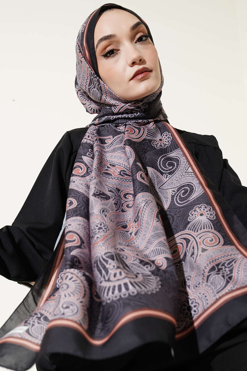 Geometrik Paisley Desen Şal Siyah