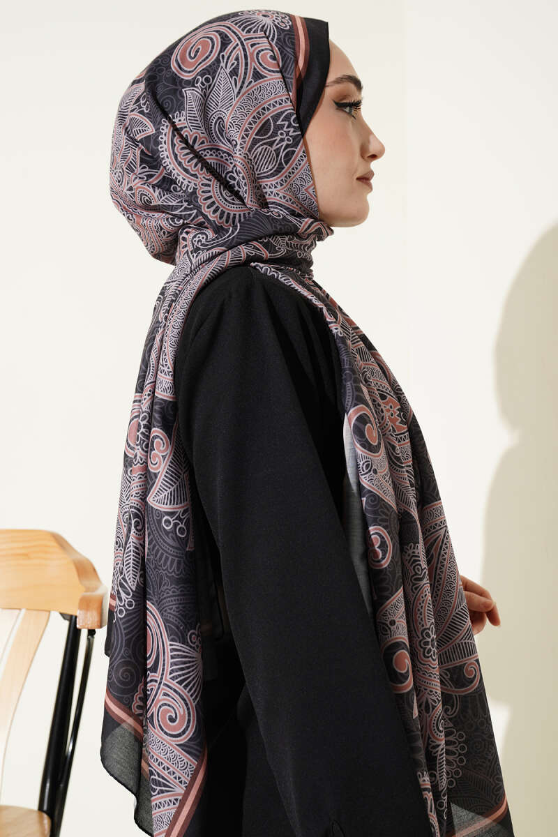 Geometrik Paisley Desen Şal Siyah
