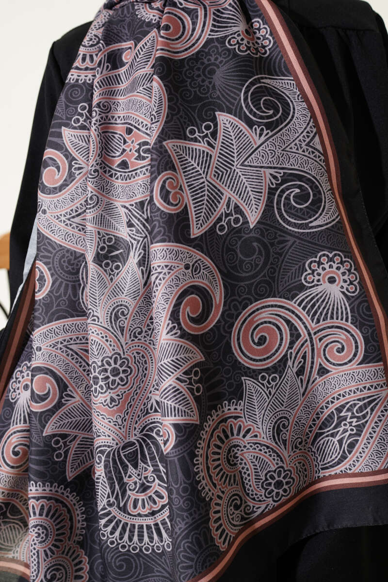 Geometrik Paisley Desen Şal Siyah