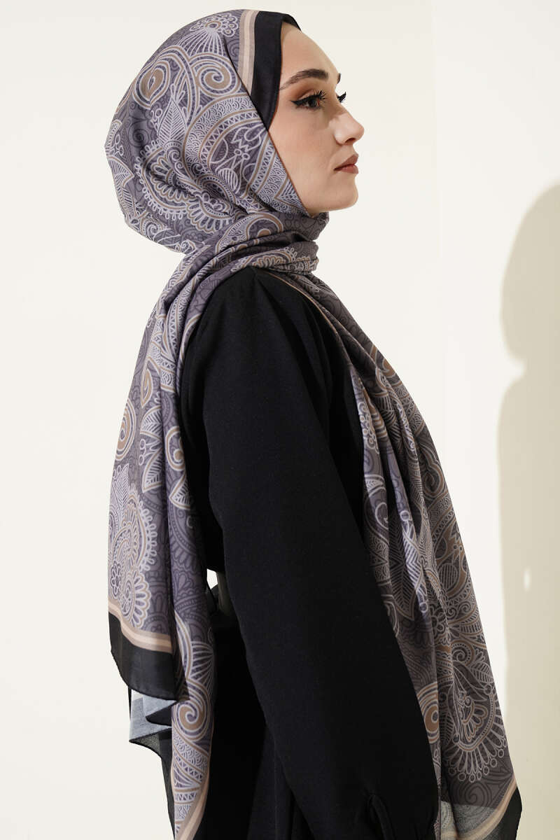 Geometrik Paisley Desen Şal Siyah Gri