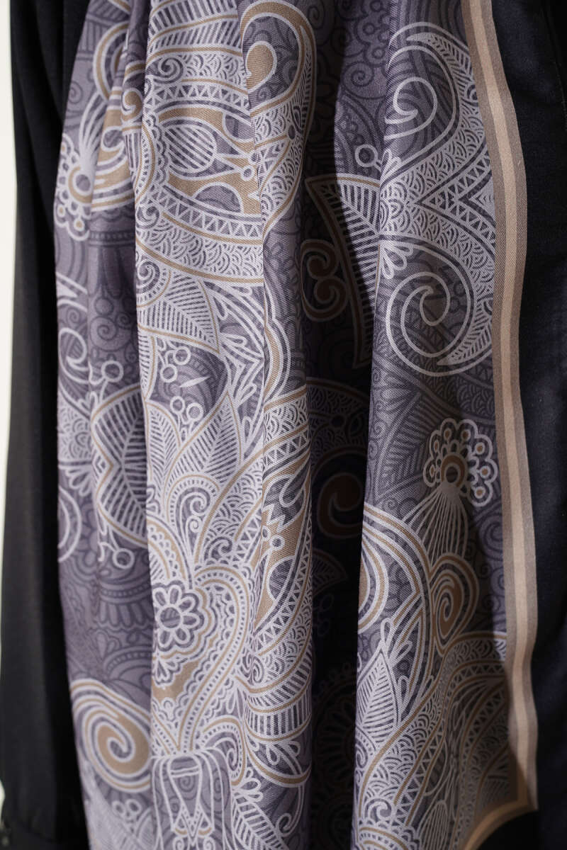 Geometrik Paisley Desen Şal Siyah Gri