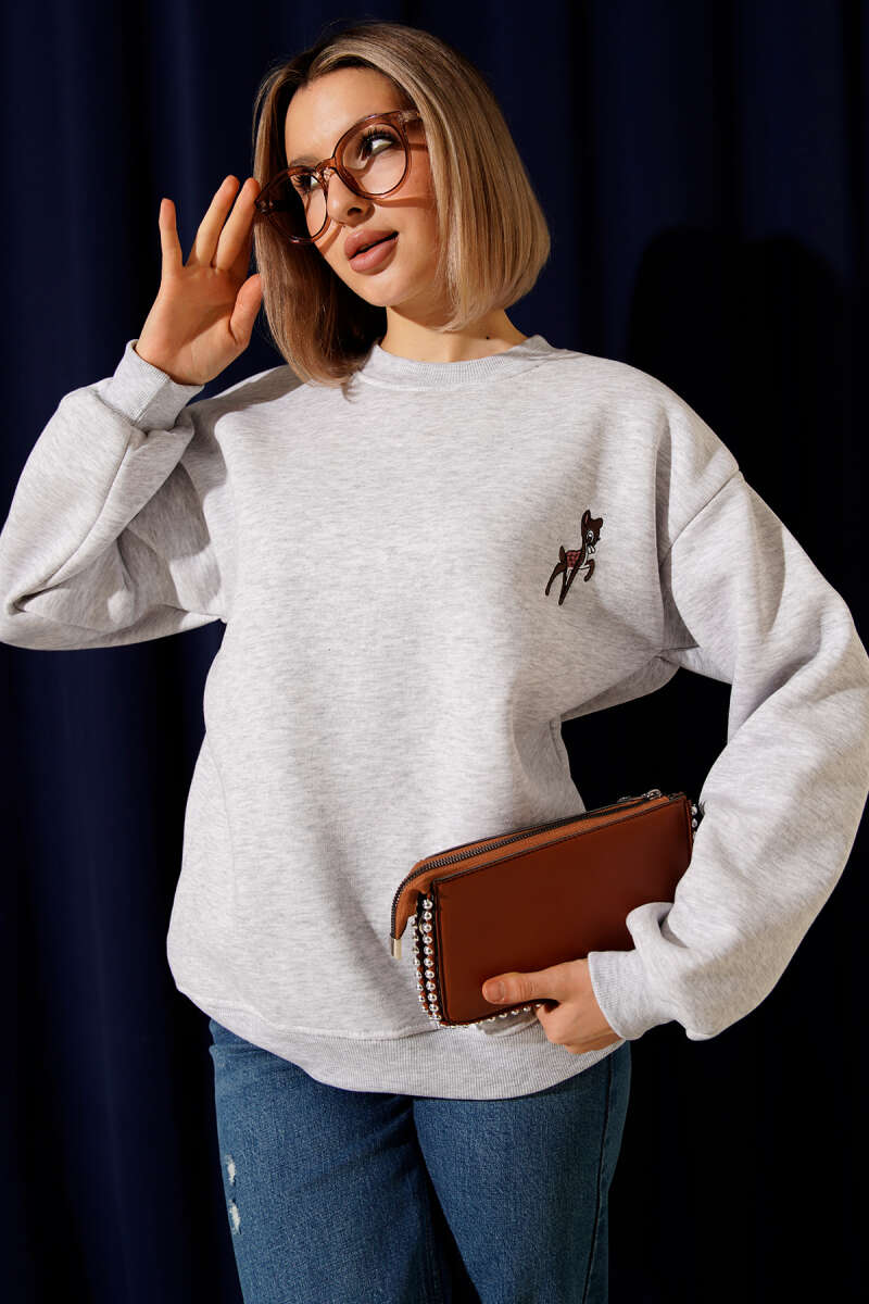 Geyik Nakışlı Sweatshirt