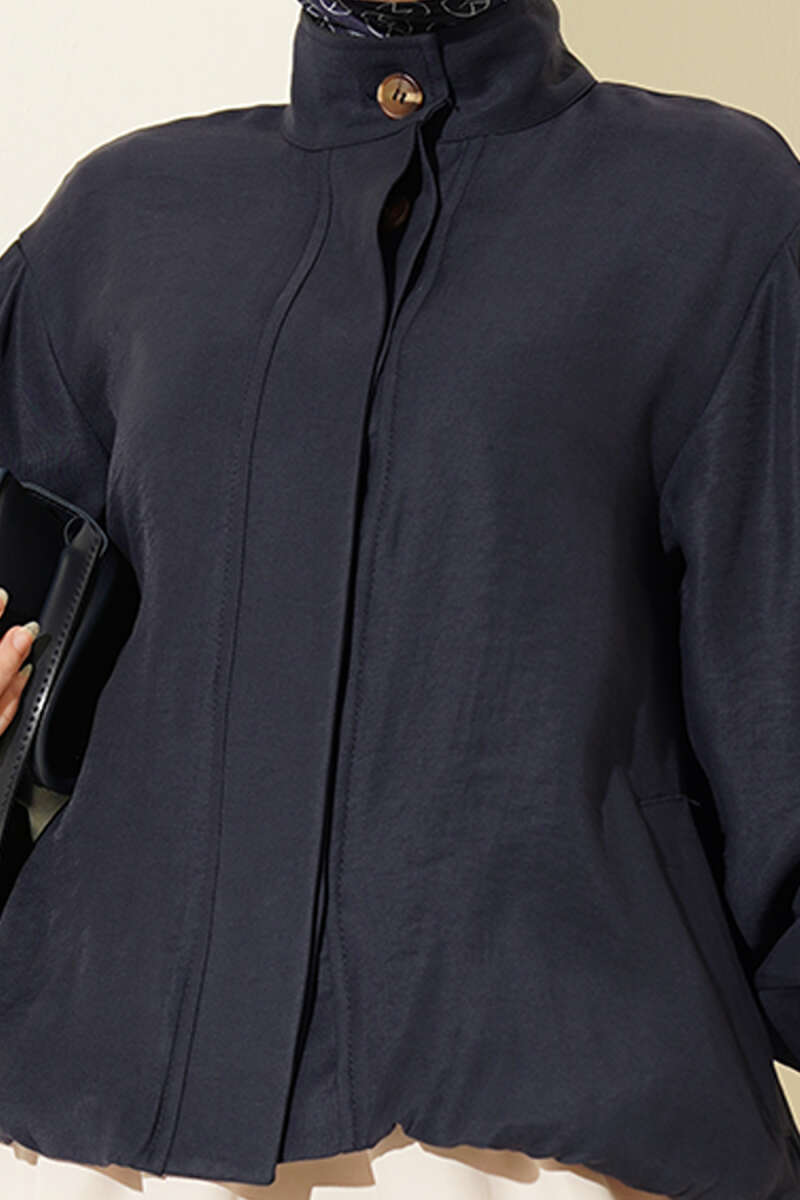 Gizli Düğmeli Modal Bomber Ceket Lacivert