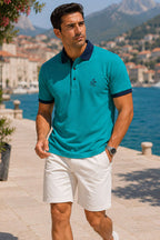Göğüs Armalı Polo Yaka Erkek T-shirt Yeşil