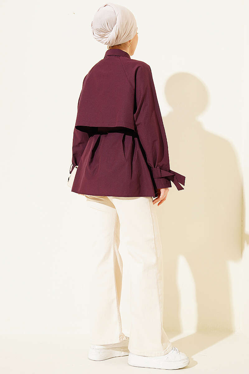 Göğüs Parçalı Kuşaklı Poplin Gömlek