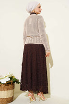 Gold Buttoned Openwork Short Knitted Cardigan