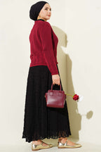 Gold Buttoned Openwork Short Knitted Cardigan