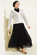 Gold Buttoned Openwork Short Knitted Cardigan