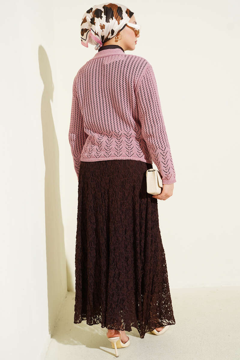 Gold Buttoned Openwork Short Knitted Cardigan