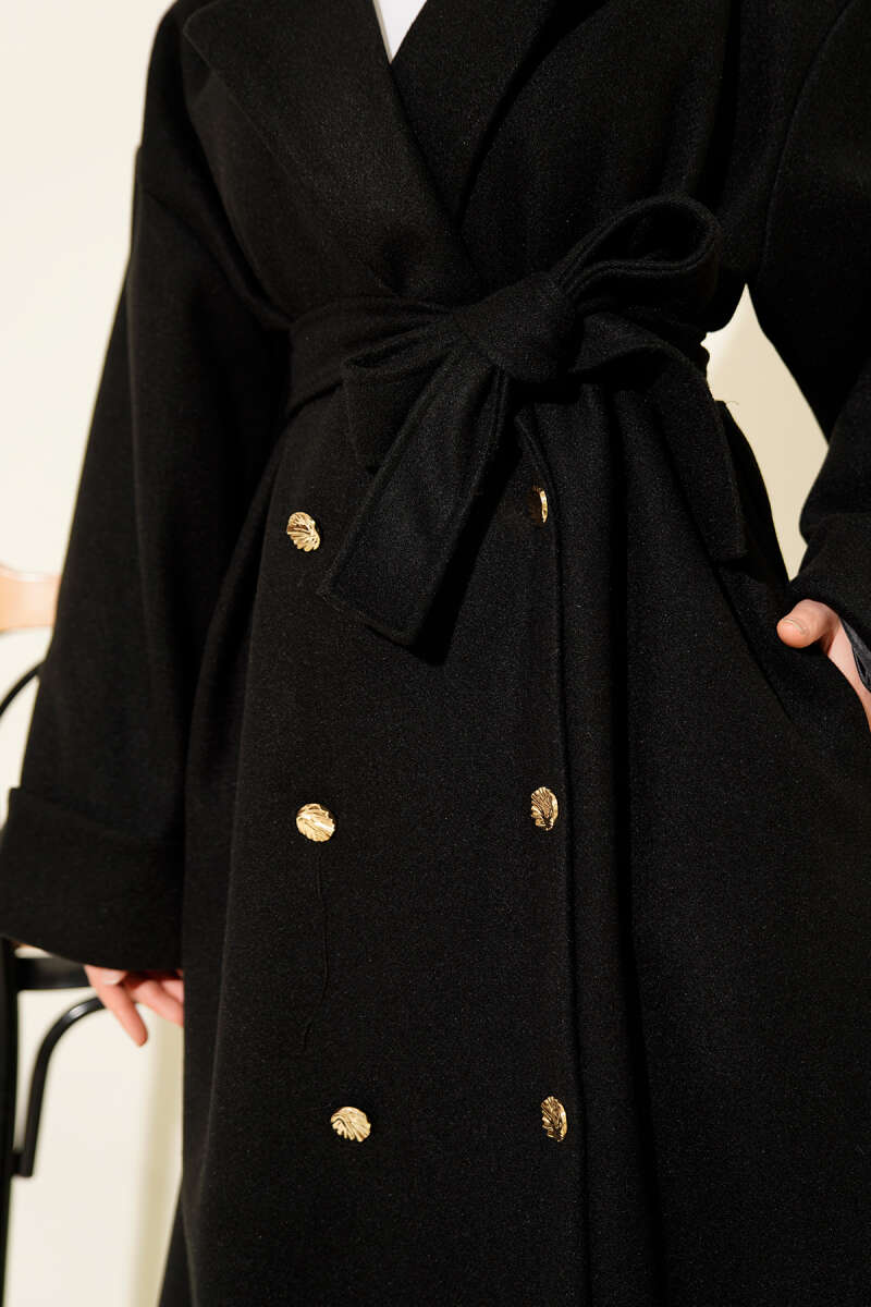 Gold Düğmeli Kruvaze Kaşe Kaban