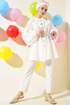 Gold Düğmeli Omuz Pileli Gömlek