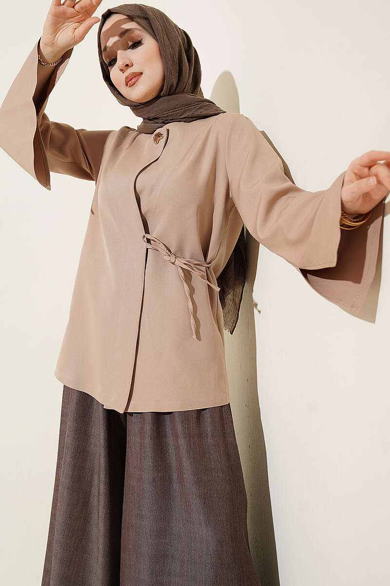 Gold Düğmeli Yan Bağlamalı Kimono