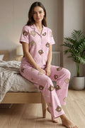 Gömlek Yaka Ayıcık Baskılı Kısa Kol Pijama Takımı