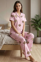 Gömlek Yaka Ayıcık Baskılı Kısa Kol Pijama Takımı