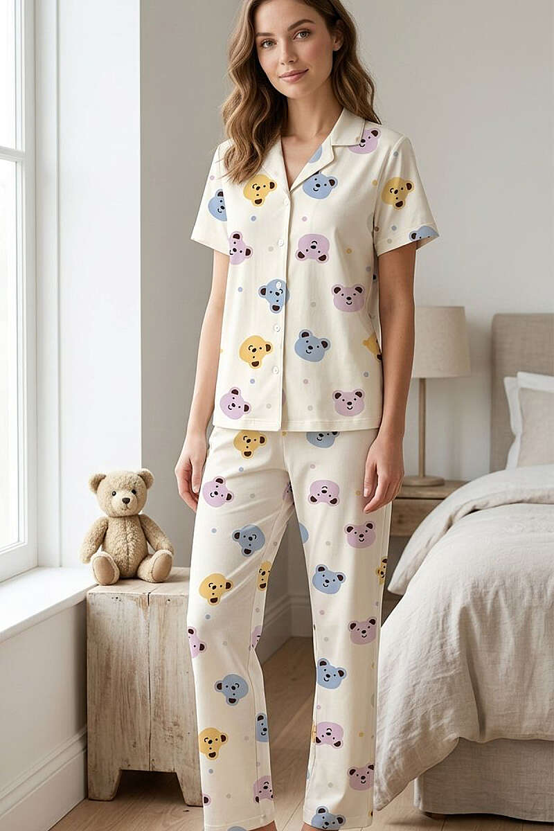 Gömlek Yaka Baskı Detaylı Kısa Kol Pijama Takımı