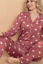 Gömlek Yaka Damla Desen Pijama Takımı