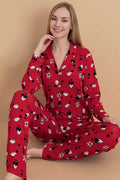 Gömlek Yaka Damla Desen Pijama Takımı Kırmızı