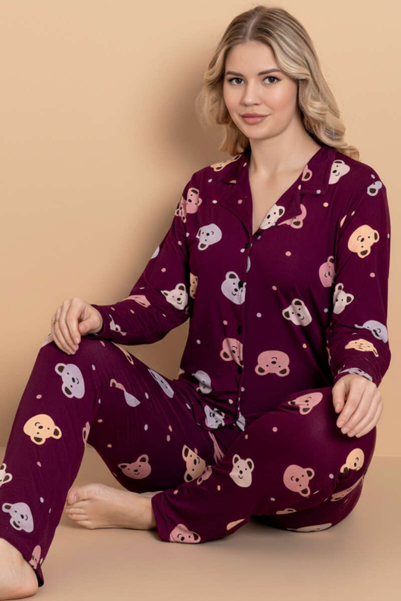 Shirt Collar Drop Pattern Pajama Set
