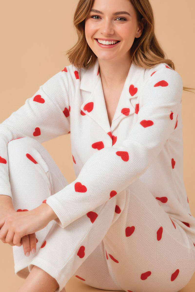 Gömlek Yaka Desenli Waffle Pijama Takımı