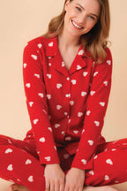 Gömlek Yaka Desenli Waffle Pijama Takımı Kırmızı