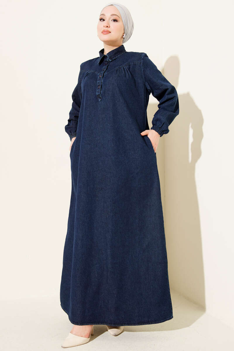 Shirt Collar Buttoned Denim Dress