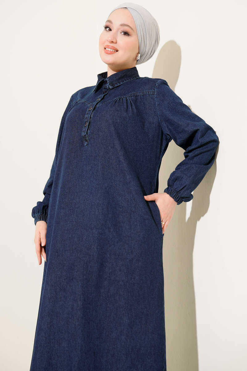 Shirt Collar Buttoned Denim Dress