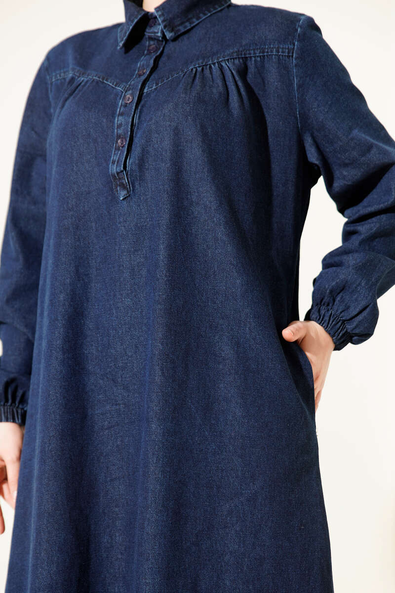 Shirt Collar Buttoned Denim Dress