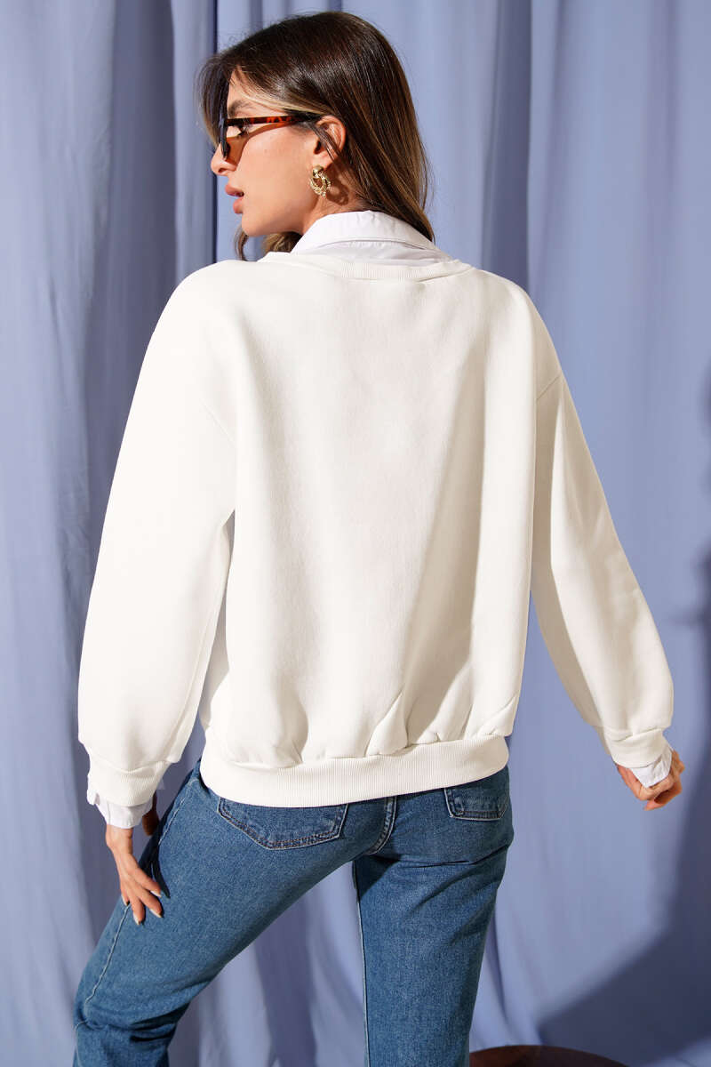 Gömlek Yaka Garnili Şardonlu Sweatshirt