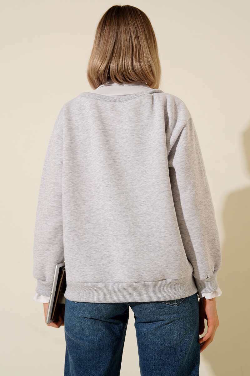 Gömlek Yaka Garnili Şardonlu Sweatshirt