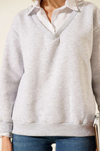 Gömlek Yaka Garnili Şardonlu Sweatshirt