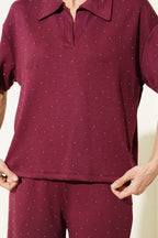 Gömlek Yaka Loyşa Taşlı T-shirt Takım