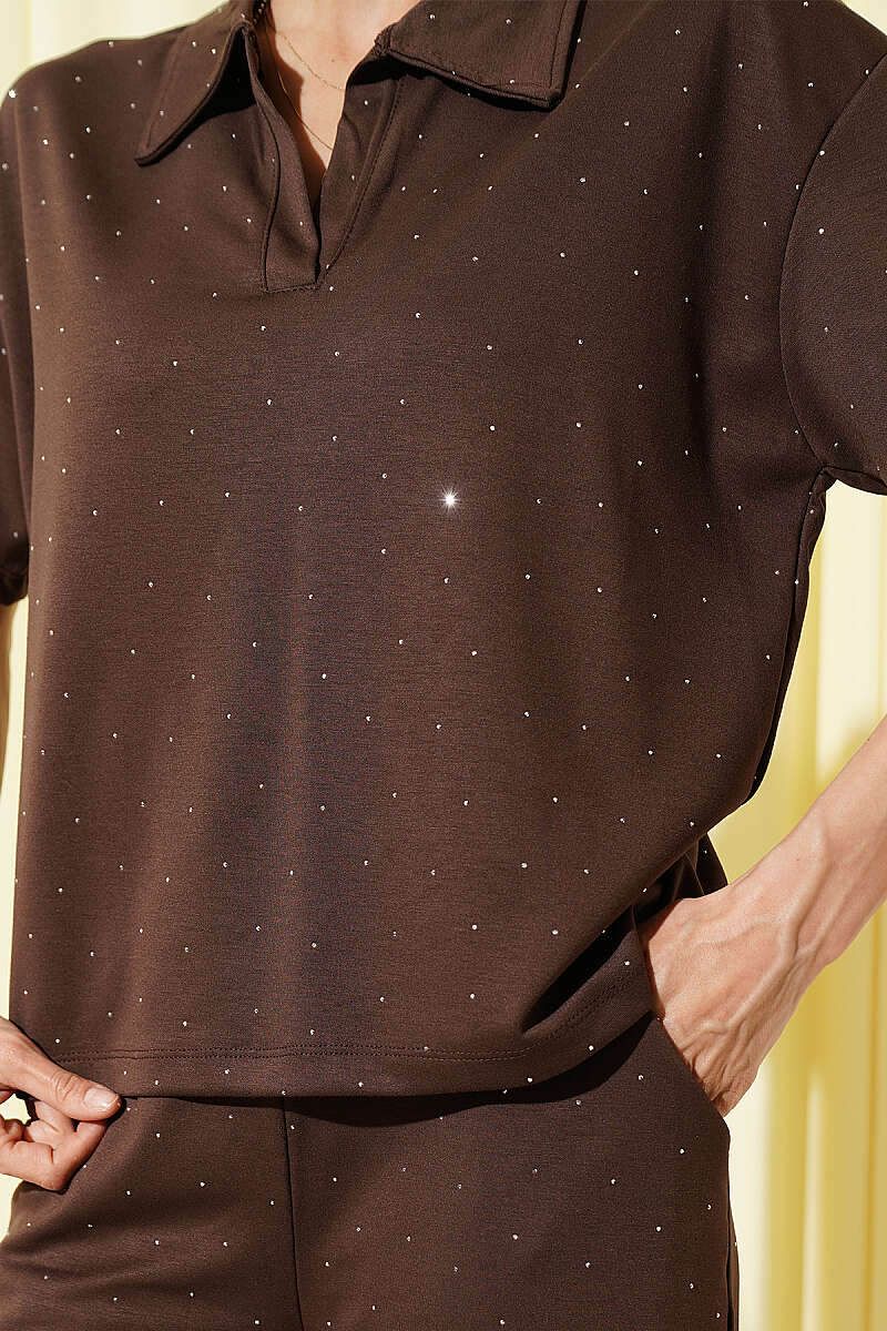 Gömlek Yaka Loyşa Taşlı T-shirt Takım