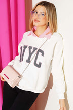 Gömlek Yaka Nyc Baskılı Şardonlu Sweatshirt