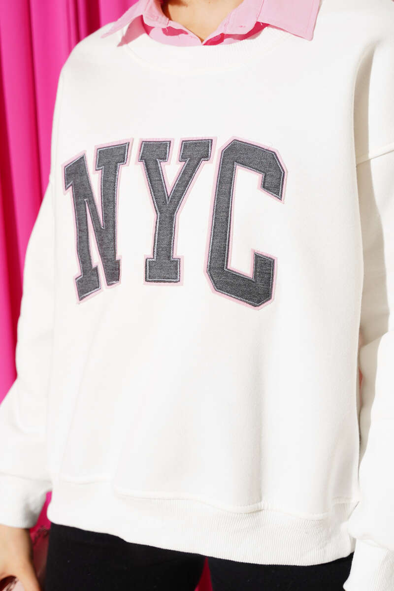 Gömlek Yaka Nyc Baskılı Şardonlu Sweatshirt