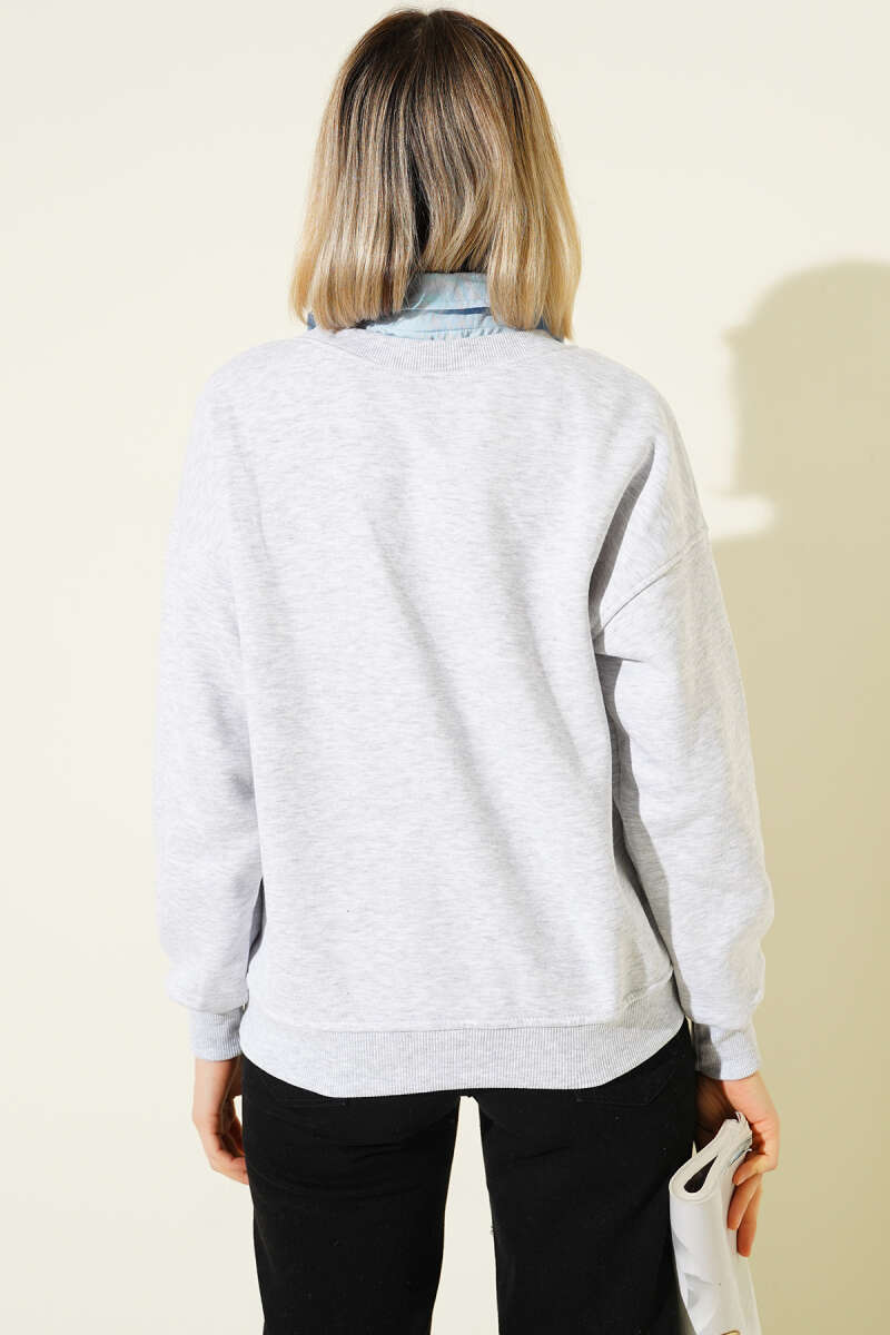 Gömlek Yaka Nyc Baskılı Şardonlu Sweatshirt Gri