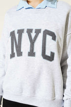 Gömlek Yaka Nyc Baskılı Şardonlu Sweatshirt Gri