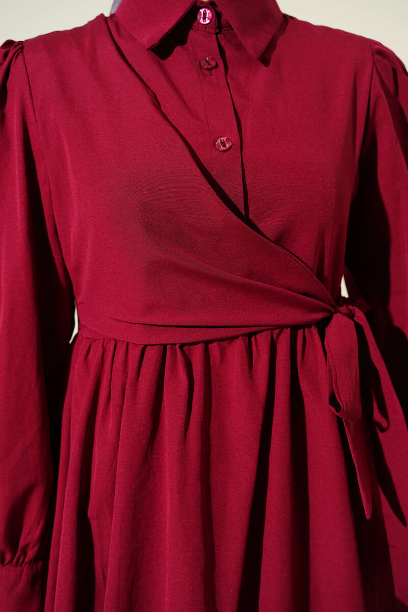 Gömlek Yakalı Yan Bağlamalı Elbise