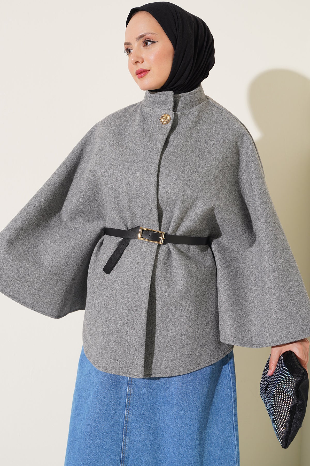 Single Button Belted Cashmere Poncho