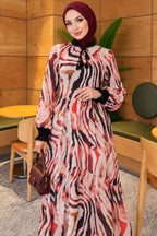 Collar Buttoned Wrist Frilled Dress Rose Dried