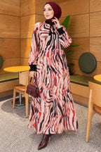 Collar Buttoned Wrist Frilled Dress Rose Dried