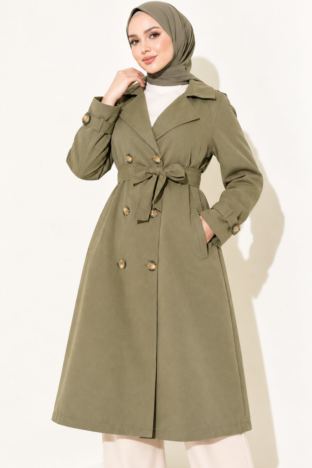 Doublebreasted Collar Trench Coat with Epaulettes