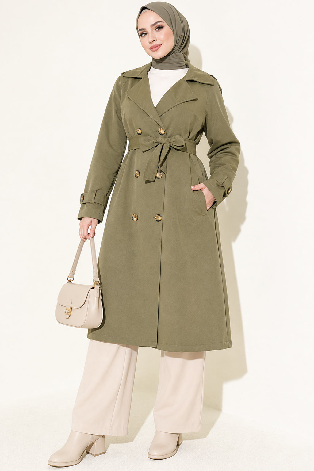 Doublebreasted Collar Trench Coat with Epaulettes