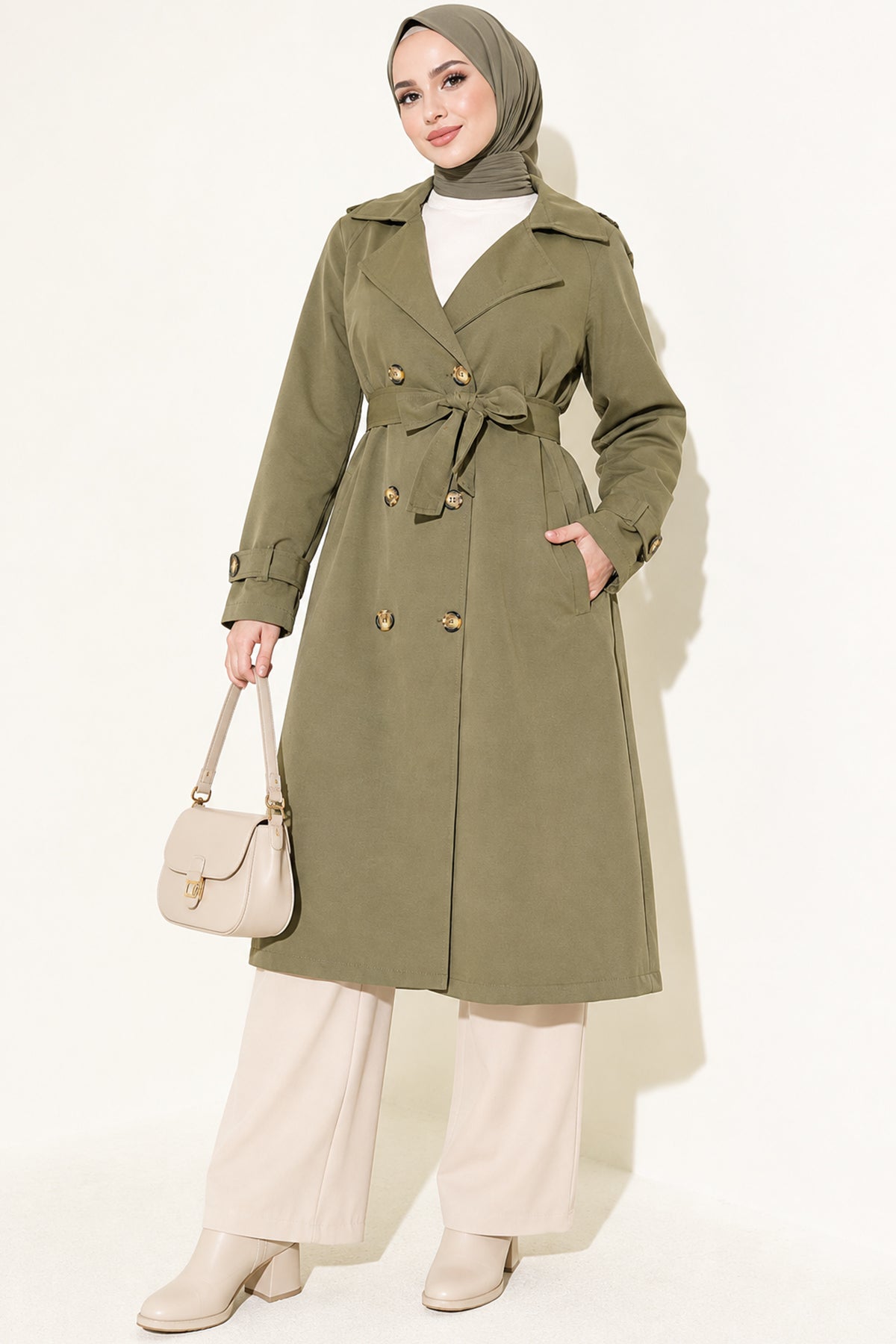 Doublebreasted Collar Trench Coat with Epaulettes