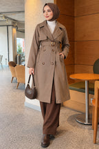 Cross Collar Pocketed Belted Trenchcoat Beige