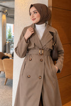 Cross Collar Pocketed Belted Trenchcoat Beige