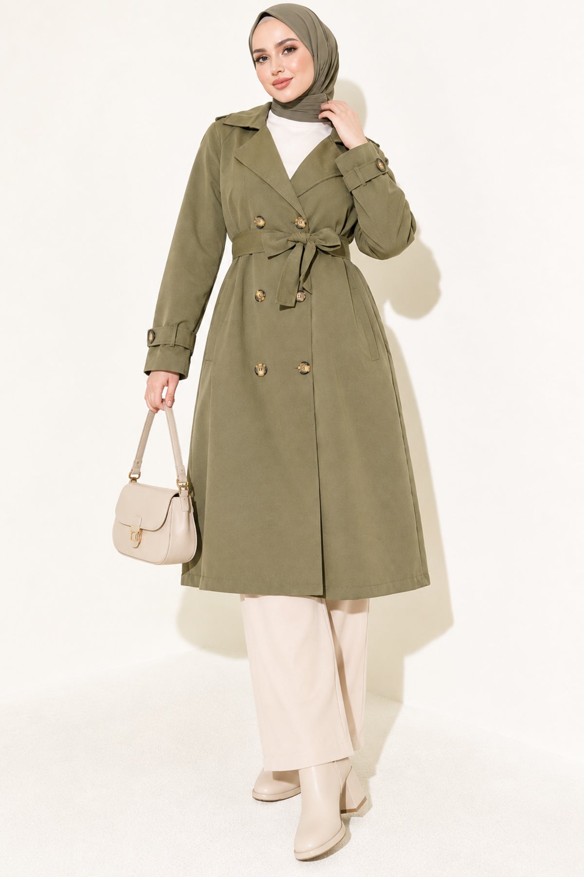 Doublebreasted Collar Trench Coat with Epaulettes