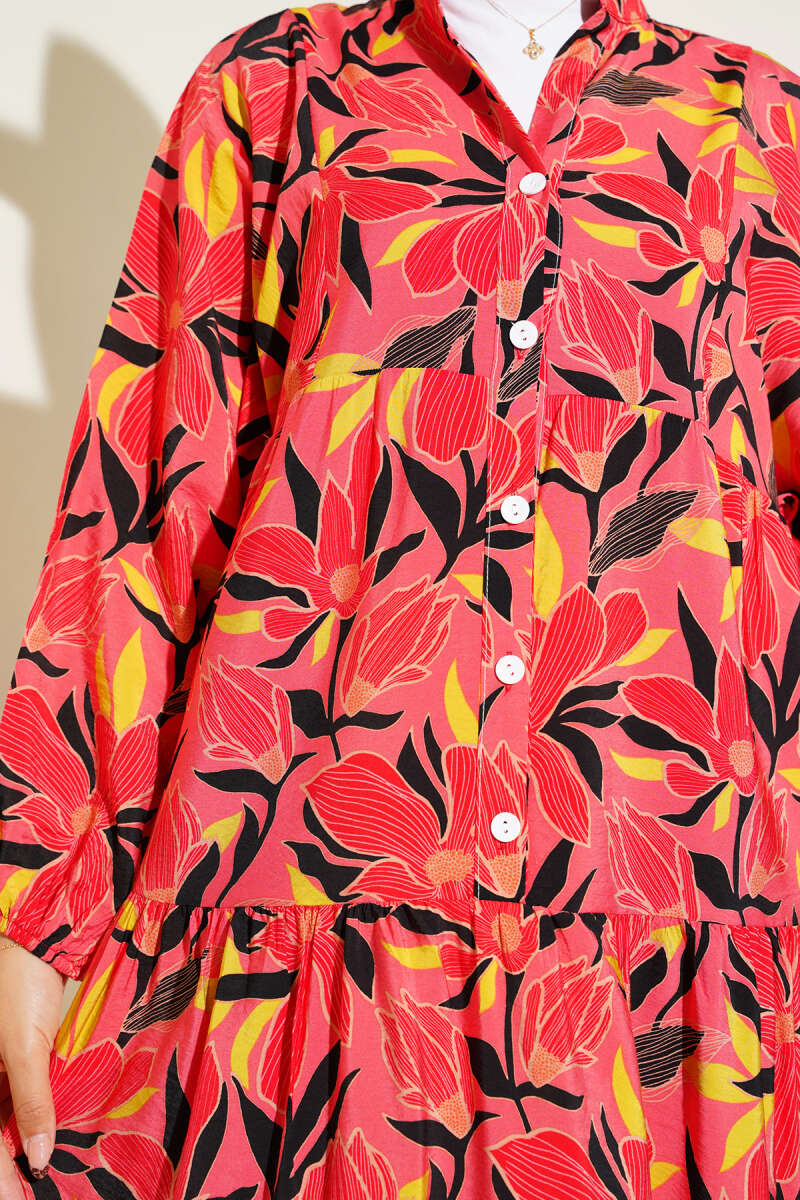 Hakim Yaka Floral Desenli Elbise
